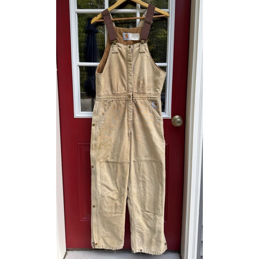 Women's 12  - Vtg Carhartt Sandstone Quilted Lined Overall Bib USA